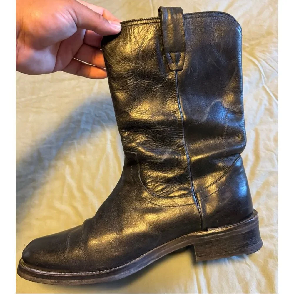 John Varvatos Size 10 Leather Pull Up Boots Oil Resistant Men Used